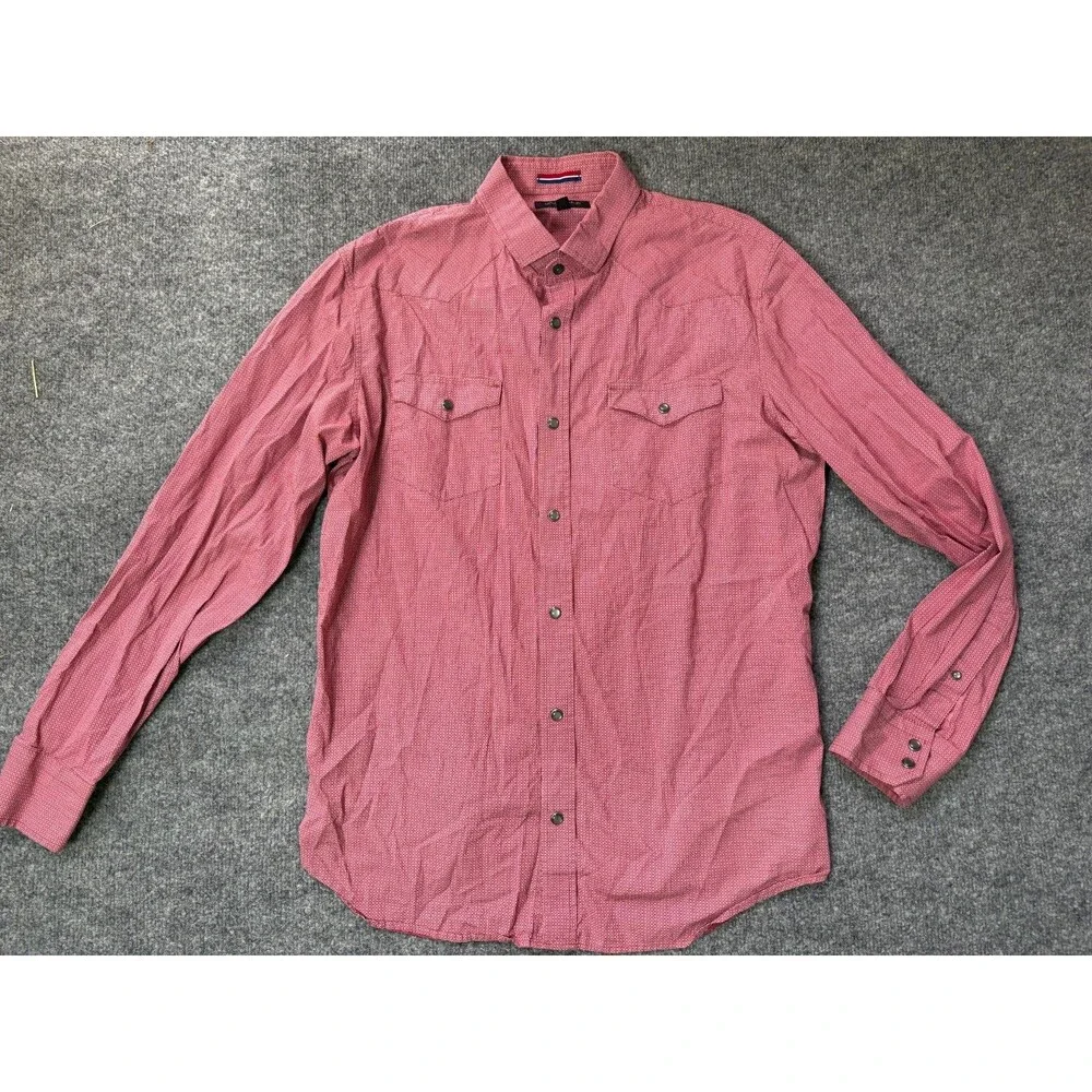 Banana Republic Button Down Shirt Mens Large Red Pearl Snap Long Sleeve 2 Pocket
